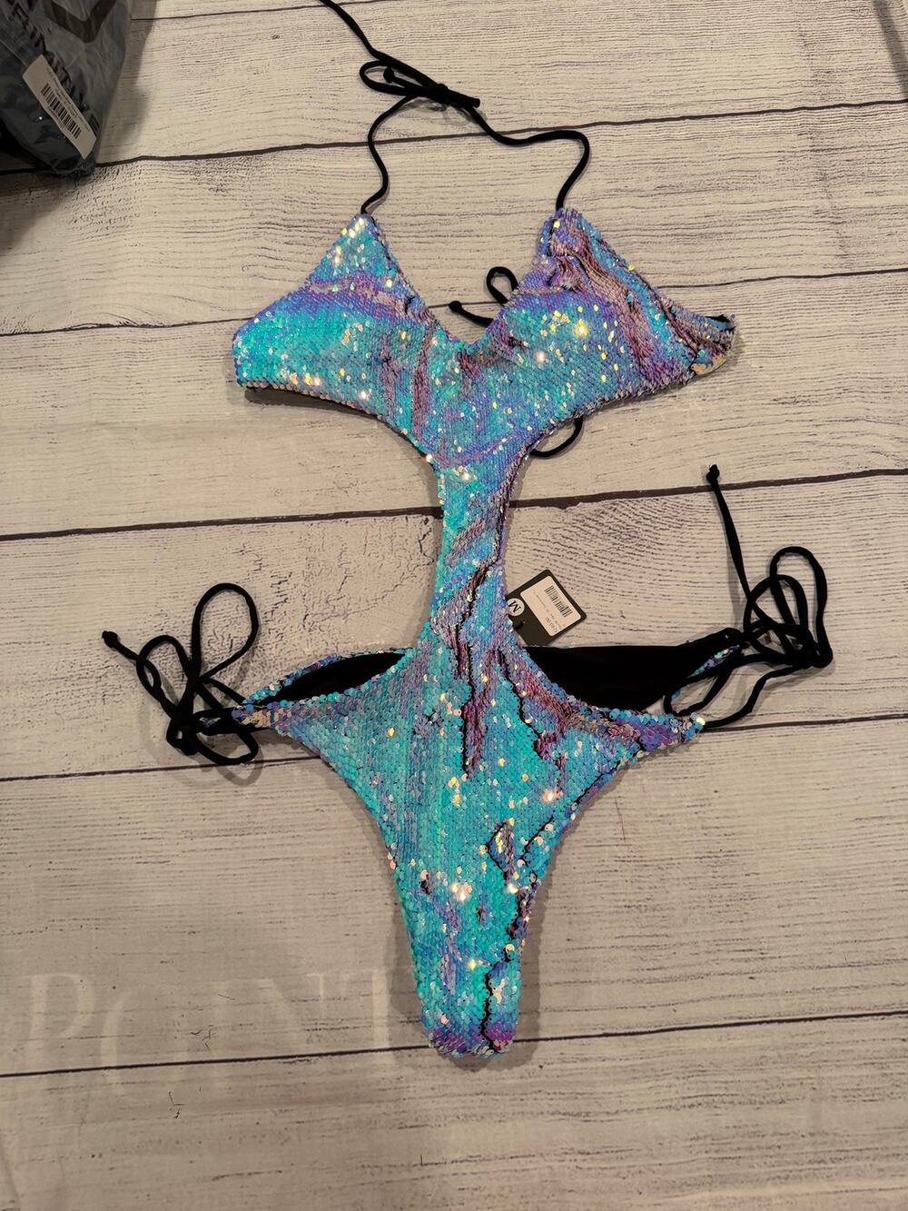 Kaylight Iridescent Mermaid Sequin Monokini/Festival Bodysuit Size M